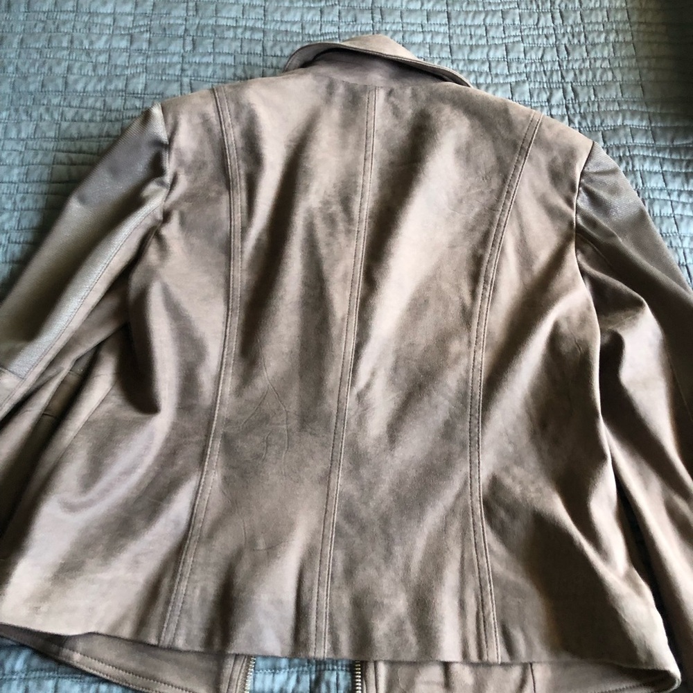 INSIGHT faux leather mixed textile Beige Biker moto Jacket - Picture 10 of 10